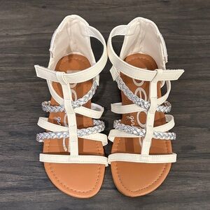 Bebe girls White and Silver Strappy Sandals- size 2